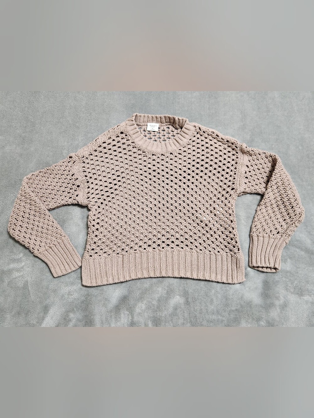 Abercrombie & Fitch Open Knit Cotton Sweater Taupe XS